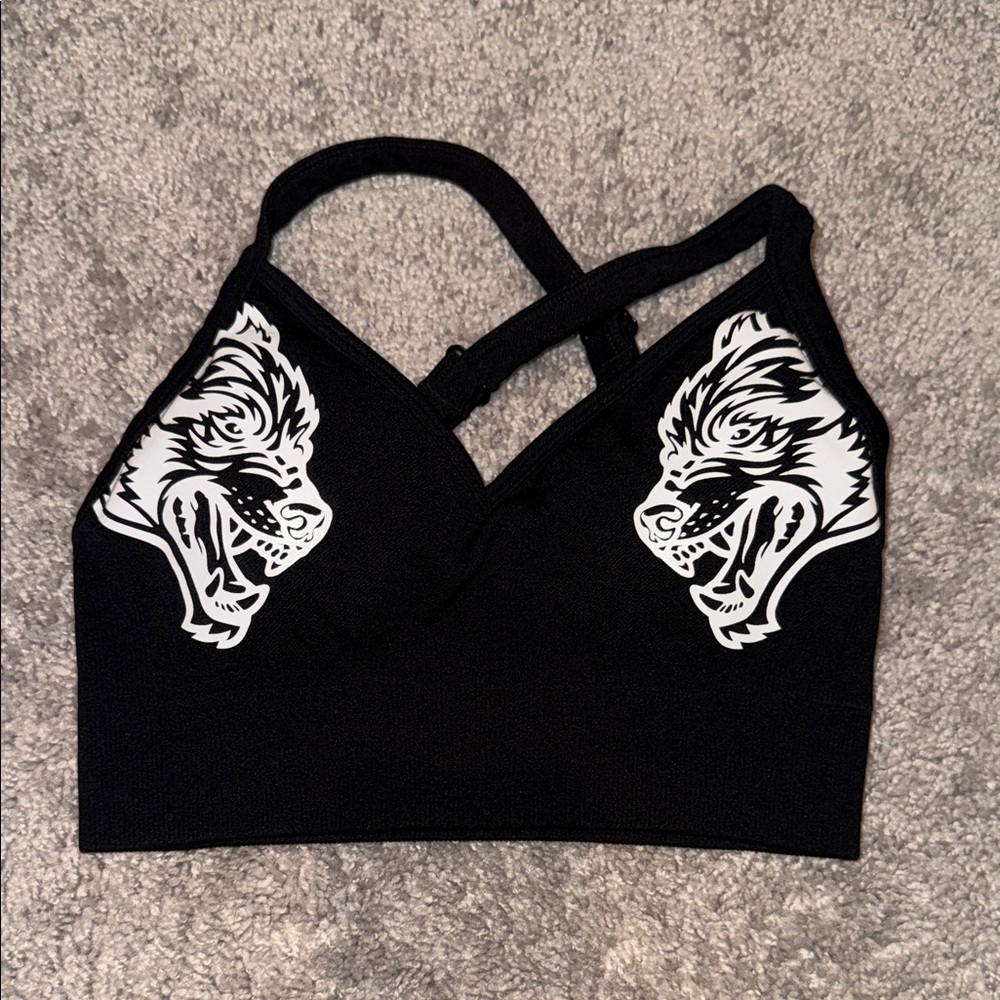 Darc Sport Black Bralette with White Wolf Graphics